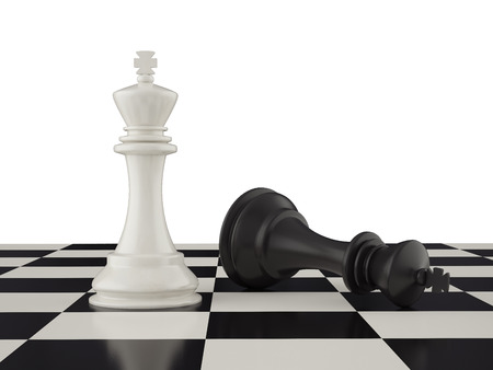 Defeated black king on the chessboard. 3d illustrationの写真素材
