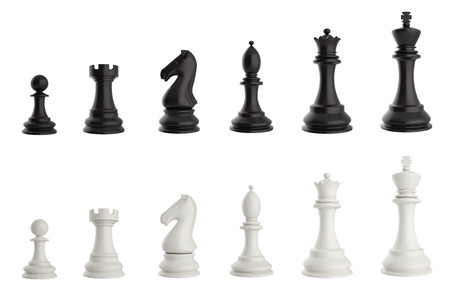 Set of black and white chess pieces. 3d illustrationの写真素材