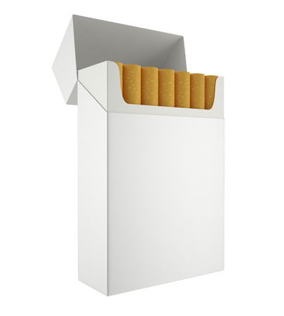 Pack of cigarettes with cigarettes inside isolated on white background. 3d illustrationの写真素材