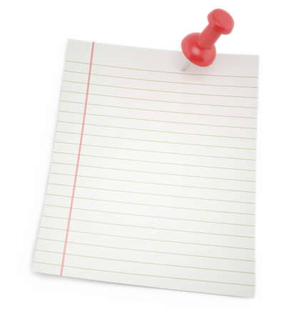 Blank paper for notes with shadows thumbtack isolated on a white background. 3d illustrationの写真素材