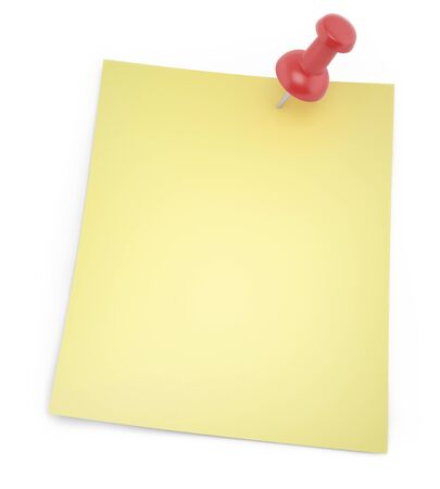 Blank paper for notes with shadows thumbtack isolated on a white background. 3d illustrationの写真素材