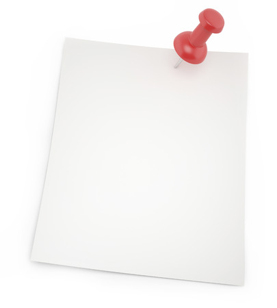 Blank paper for notes with shadows thumbtack isolated on a white background. 3d illustrationの写真素材