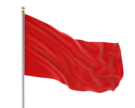 3d illustration of an empty developing red flag in the wind isolated on white background. High-resolution imageの写真素材