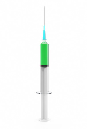 3d illustration of a syringe with green liquid insideの写真素材
