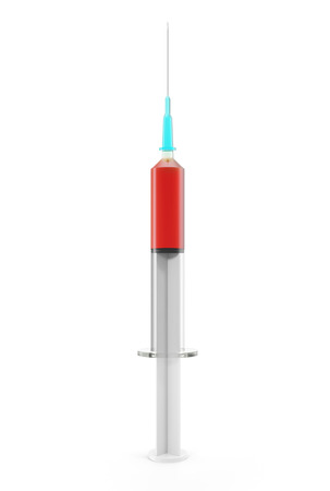 3d illustration of a syringe with red liquid insideの写真素材