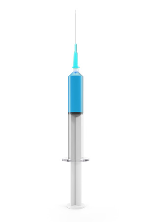 3d illustration of a syringe with blue liquid insideの写真素材