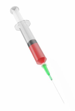 3d illustration of a syringe with green liquid insideの写真素材