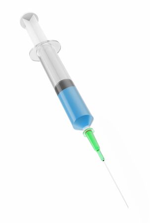 3d illustration of a syringe with blue liquid insideの写真素材