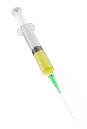 3d illustration of a syringe with yellow liquid insideの写真素材
