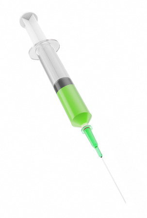 3d illustration of a syringe with green liquid insideの写真素材