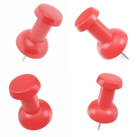 Set thumbtacks with shadows isolated on white background. 3d illustrationの写真素材