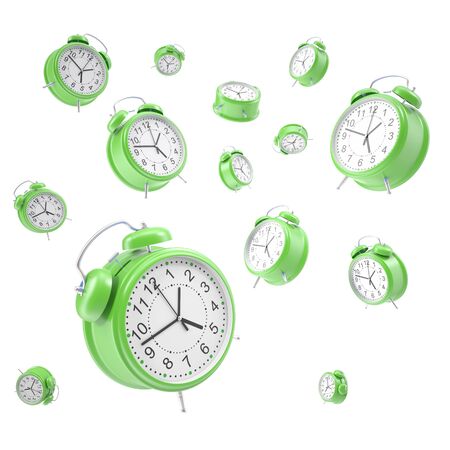 Watches alarm floating in the air isolated on a white background. 3d illustration High resolutionの写真素材