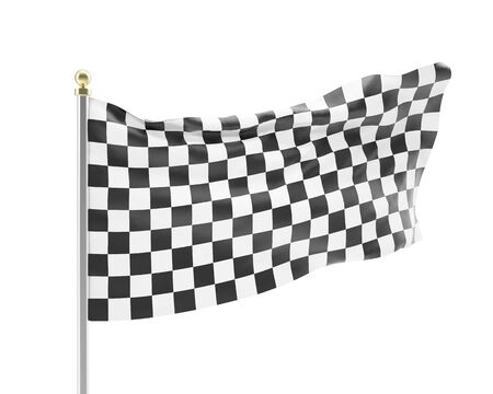 Black and white racing flag isolated on a white background. 3d illustration High resolutionの写真素材