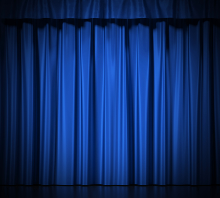 Blue silk curtains with garterの写真素材