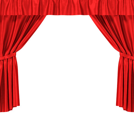 Blue silk curtains with garter isolated on white backgroundの写真素材