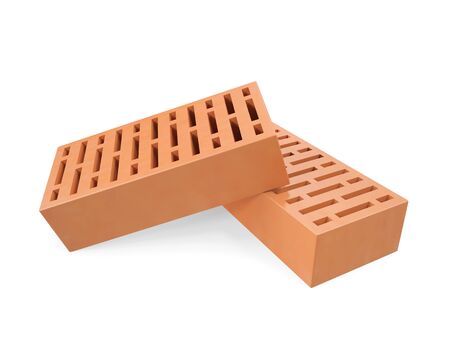 Two clay bricks for building Isolated on white background with shadows. 3d illustration High resolutionの写真素材