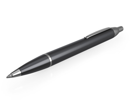 Metallic black pen with reflection isolated on white background. 3d illustration High resolutionの写真素材