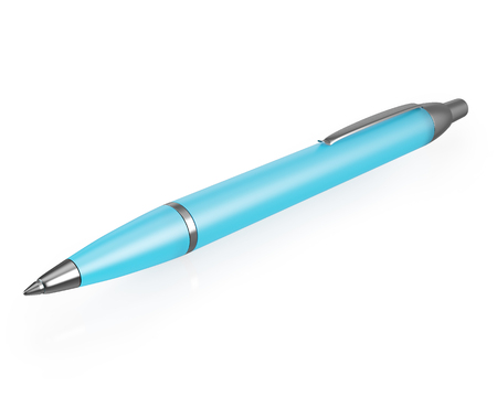 Metallic blue pen with reflection isolated on white background. 3d illustration High resolutionの写真素材