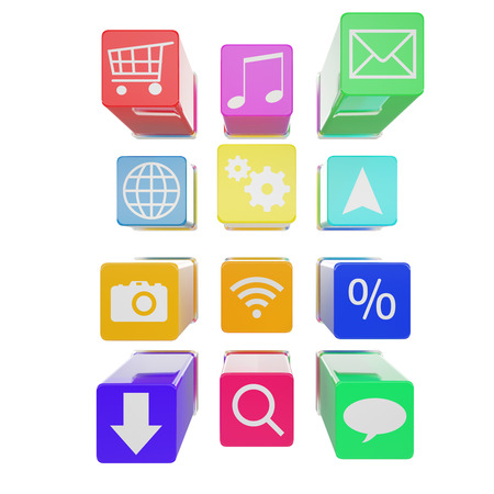 Extruded out the application icons isolated on white background. 3d illustration High resolutionの写真素材