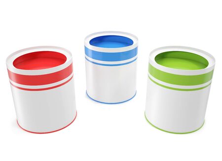 Banks, green, red and blue colors for painting house. 3d illustration High resolutionの写真素材
