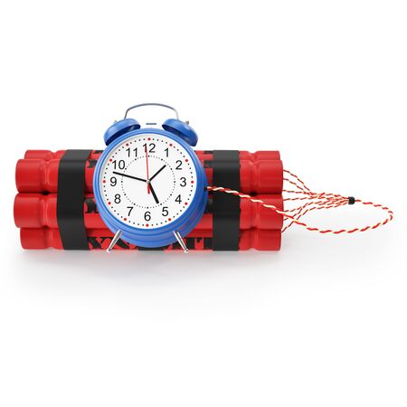TNT, Dynamite time bomb with a digital countdown clock on a white background. 3d illustration High resolutionの写真素材