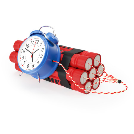 TNT, Dynamite time bomb with a digital countdown clock on a white background. 3d illustration High resolutionの写真素材