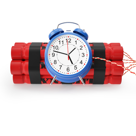 TNT, Dynamite time bomb with a digital countdown clock on a white background. 3d illustration High resolutionの写真素材