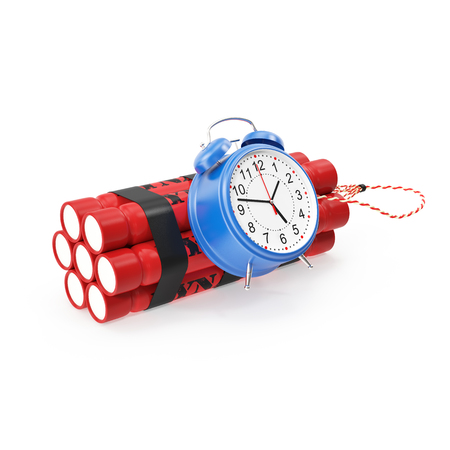 TNT, Dynamite time bomb with a digital countdown clock on a white background. 3d illustration High resolutionの写真素材