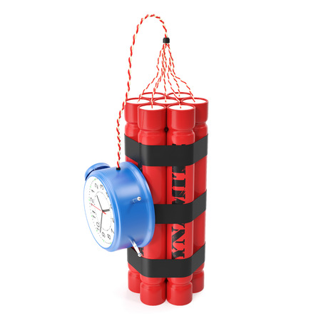 TNT, Dynamite time bomb with a digital countdown clock on a white background. 3d illustration High resolutionの写真素材