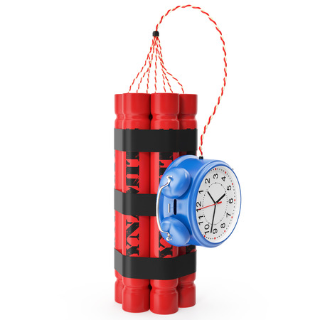 TNT, Dynamite time bomb with a digital countdown clock on a white background. 3d illustration High resolutionの写真素材
