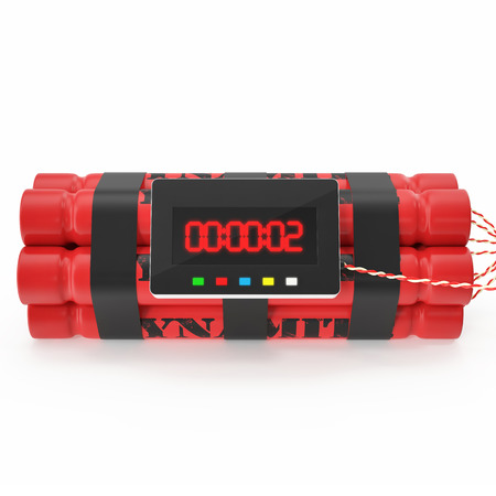 TNT dynamite red bomb with a timer isolated on a white background. 3d illustration High resolutionの写真素材