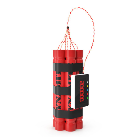 TNT dynamite red bomb with a timer isolated on a white background. 3d illustration High resolutionの写真素材
