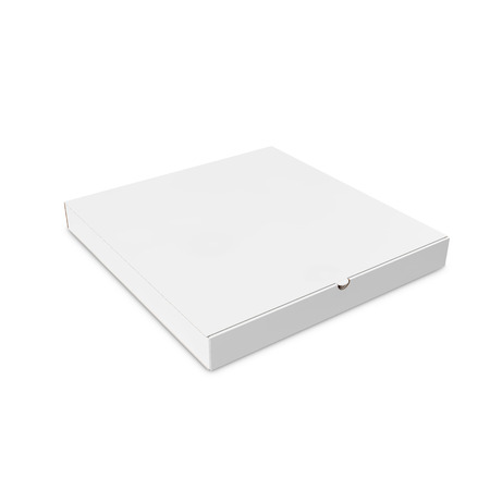 Closed white box of pizza. Isolated on white background. 3d illustration of achieving a high resolutionの写真素材