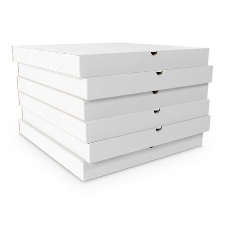 Stack  white boxes of pizza isolated on white background. 3d illustration High resolutionの写真素材