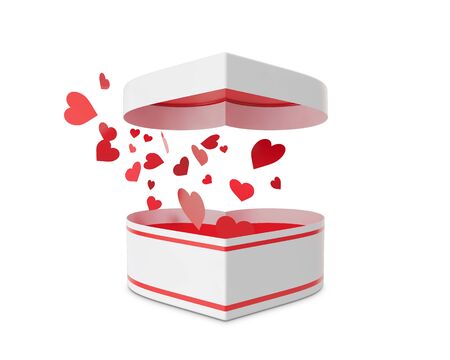 Open white gift box with flow hearts. 3d illustration High resolutionの写真素材