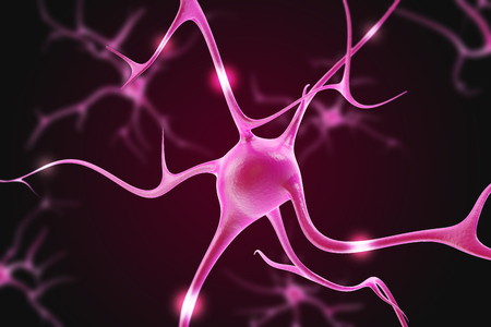 Illustration of neurons in the brain on a purple background. 3dの写真素材