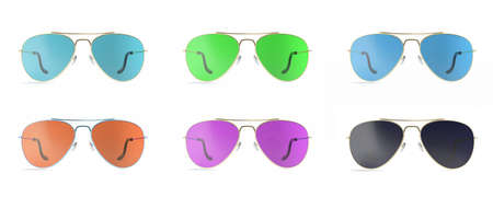 Summer sun protection sunglasses realistic icons set isolated on ????? background. 3d illustration