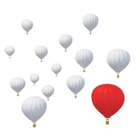 Best of breed concept with a red hot air balloon and standing out from the rest isolated on white background. 3d illustrationの写真素材