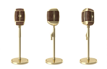 Set gold retro microphone isolated on white backgorund.の写真素材