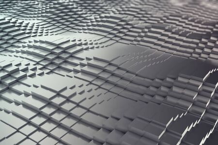 Abstract background of black metal cubes in the form of a wave. 3d illustrationの写真素材