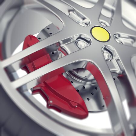 Car wheel close-up view with focus effect 3d illustration
