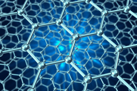 The model structure of graphene sheets on a blue background 3d illustrationの写真素材