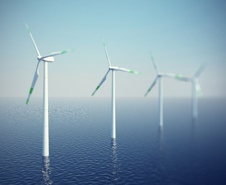 Wind turbines in the ocean, 3d illustration high resolutionの写真素材