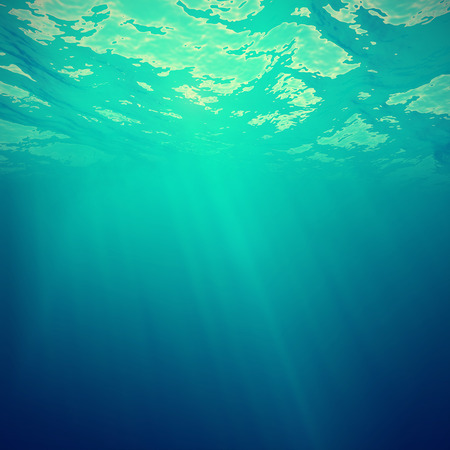 Underwater view of the sea surface with light rays, 3d illustrationの写真素材
