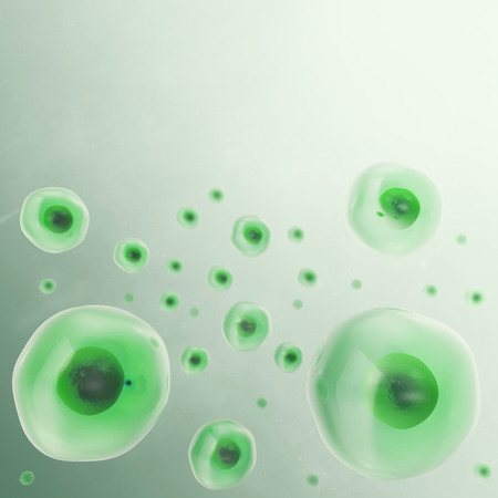 Green cell background. Life and biology, medicine scientific, molecular research. 3d illustrationの写真素材