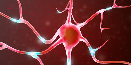 Neurons in the brain with focus effect. 3d rendering.の写真素材