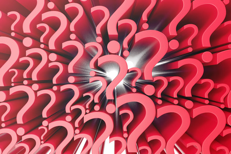 Wall of red question marks front view. 3d rendering.の写真素材