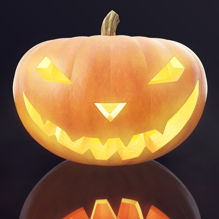 Halloween Pumpkin Jack O Lantern with glow face. 3d rendering.の写真素材