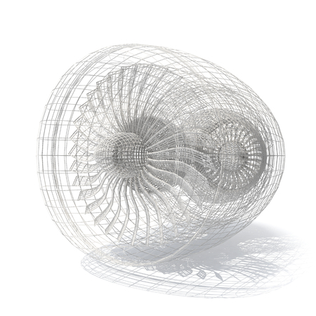 Grid jet engine isolated on white with shadow. 3d rendering.
