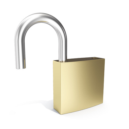3d illustration padlock icon, open lock security icon isolated on whiteの写真素材